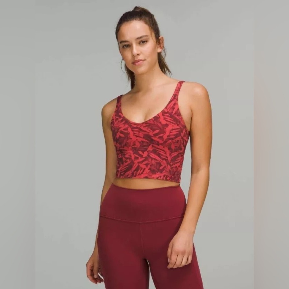 Lululemon Align Tank Cropped Top Built-in-Bra Spray Leaf Firrside Red - Picture 1 of 8